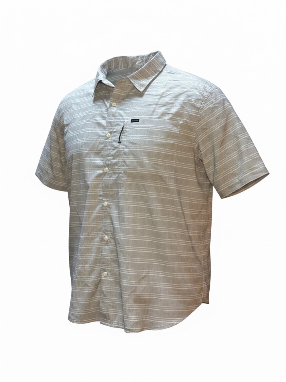 Men's Short-Sleeve Casual Button-Down Shirt in Light Gray Stripe
